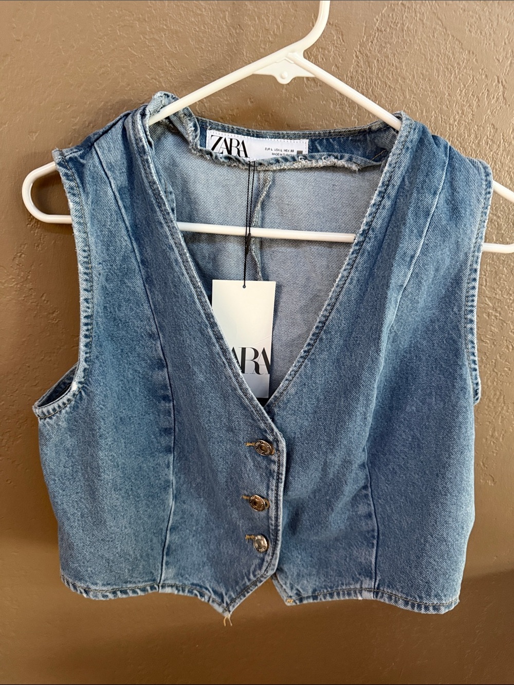 ZARA Light Blue Denim Crop Vest